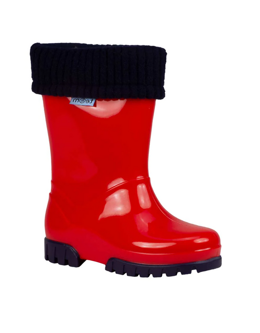 Term Roll Top Red Shiny Wellies with Socks