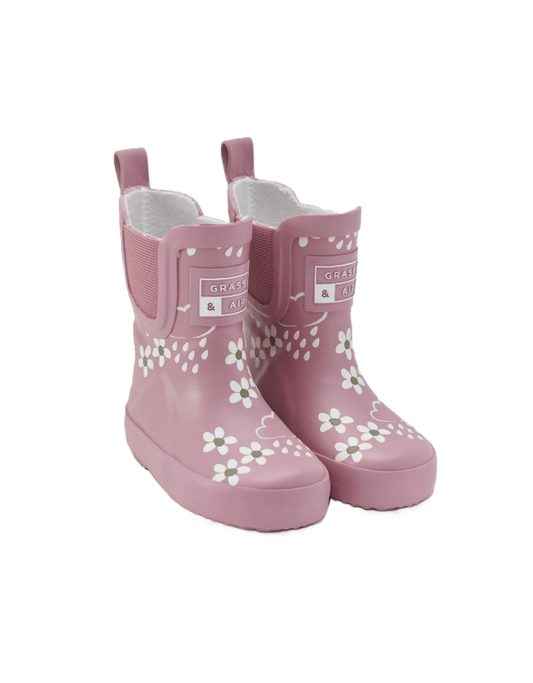 Grass & Air Kids Floral Short Colour Changing Wellie Pink